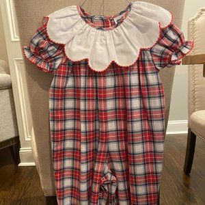 True Red and Blue Plaid Romper w/ Scalloped Collar